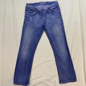 BKE Men’s Culture Boot Cut Jeans 32x29 Distressed Whiskers Faded Medium Wash